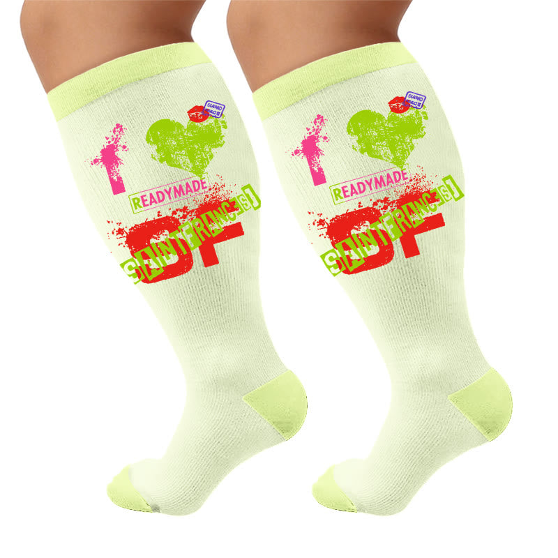 Plusock Plus Size American Retro Street Print Compression Socks - Hearts(1 Pair) - 4XL - image 7