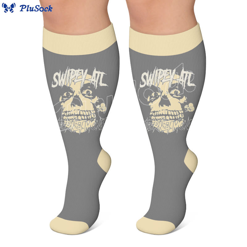 Plusock Plus Size American Retro Skull Print Compression Socks - image 2