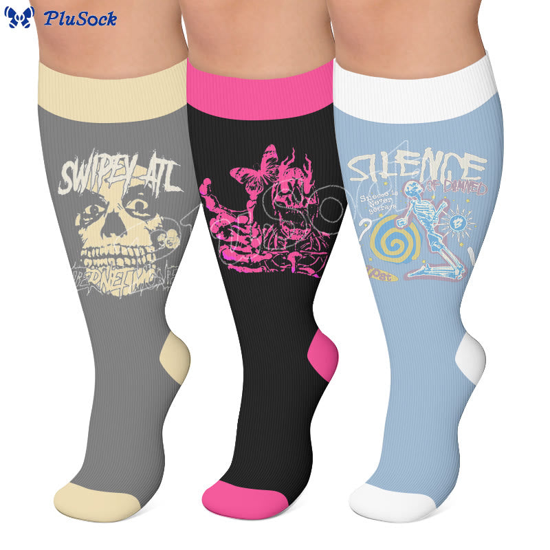 Plusock Plus Size American Retro Skull Print Compression Socks - image 0