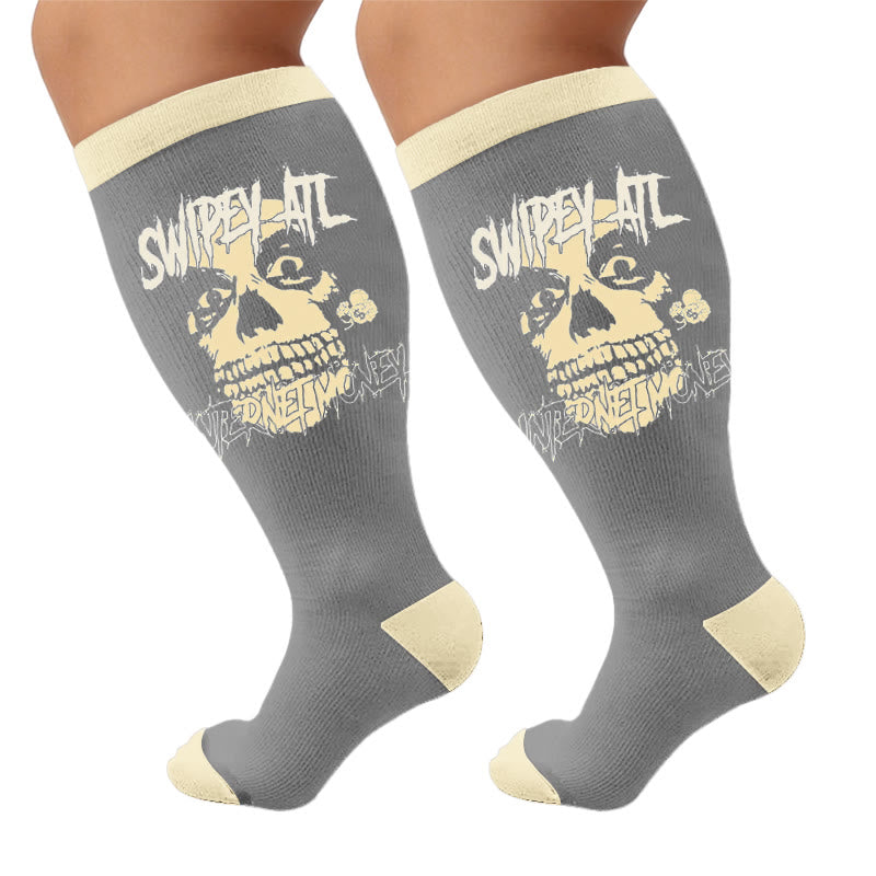 Plusock Plus Size American Retro Skull Print Compression Socks - Letters(1 Pair) - 4XL - image 5