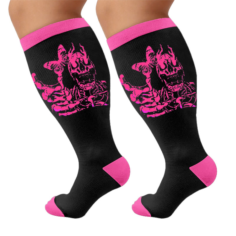 Plusock Plus Size American Retro Skull Print Compression Socks - Butterflies(1 Pair) - 4XL - image 6