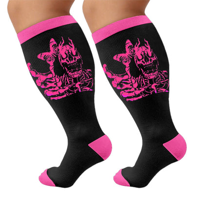 Plusock Plus Size American Retro Skull Print Compression Socks - Butterflies(1 Pair) - 4XL - image 6