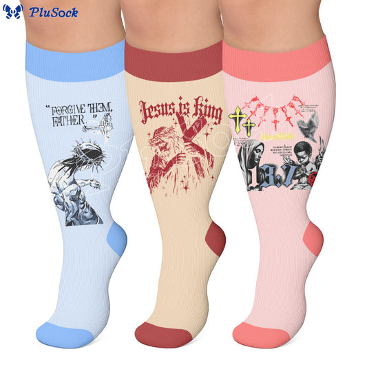Plusock Plus Size Faith Print Compression Socks - image 0