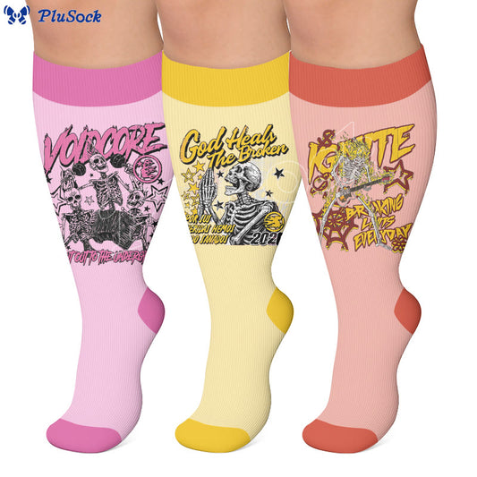 Plusock Plus Size Rock Skull Print Compression Socks - image 0