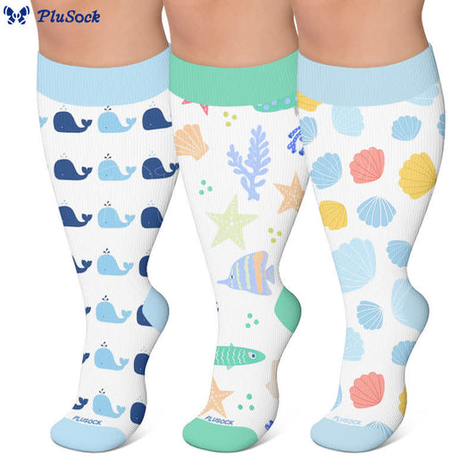 Plusock Plus Size Whales Seashells Compression Socks - image 0