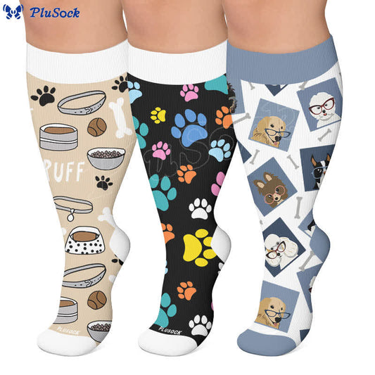 Plusock Plus Size Dog Paw Party Compression Socks - image 0