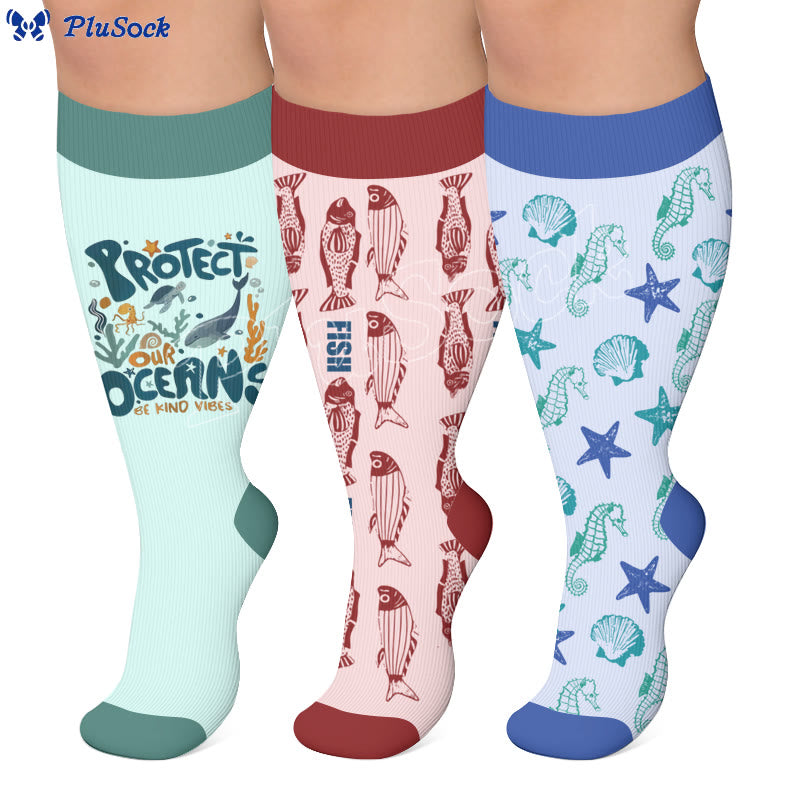 Plusock Plus Size Ocean View Print Stretch Stocks - image 0