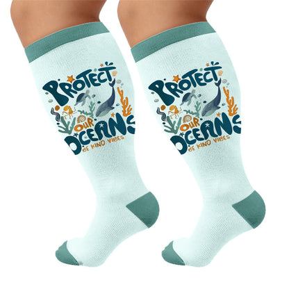 Plusock Plus Size Ocean View Print Stretch Stocks - Whale(1 Pair) - 4XL - image 5