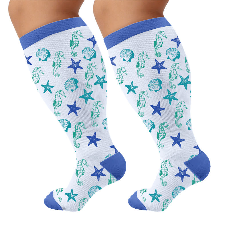 Plusock Plus Size Ocean View Print Stretch Stocks - Seahorse(1 Pair) - 4XL - image 7