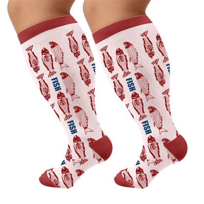 Plusock Plus Size Ocean View Print Stretch Stocks - Fish(1 Pair) - 4XL - image 6