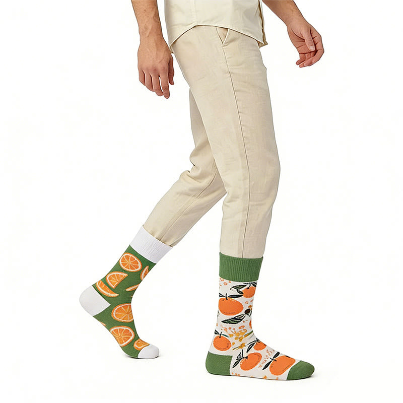 Plusock Orange Pattern Quarter Socks(1 Pair) - Green - EU36-43(US3-10) - image 0