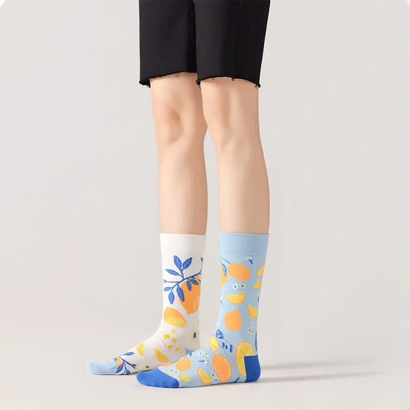Plusock Lemon Pattern Quarter Socks - Blue - EU36-43(US3-10) - image 0