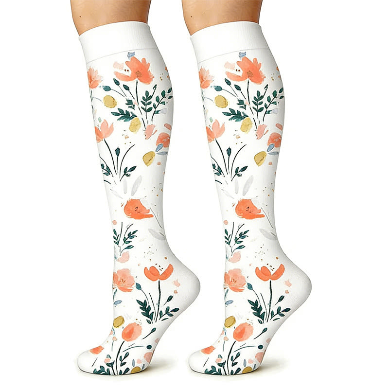 Plusock Black White Floral Knee High Compression Socks(6 Pairs) - image 4