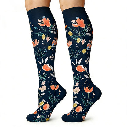 Plusock Black White Floral Knee High Compression Socks(6 Pairs) - image 5
