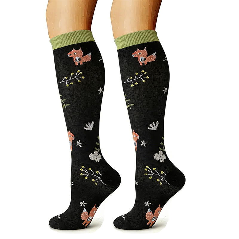 Plusock Cute Animal Plant Print Compression Socks(6 Pairs) - image 5