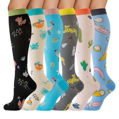 Plusock Cute Animal Plant Print Compression Socks(6 Pairs) - image 1