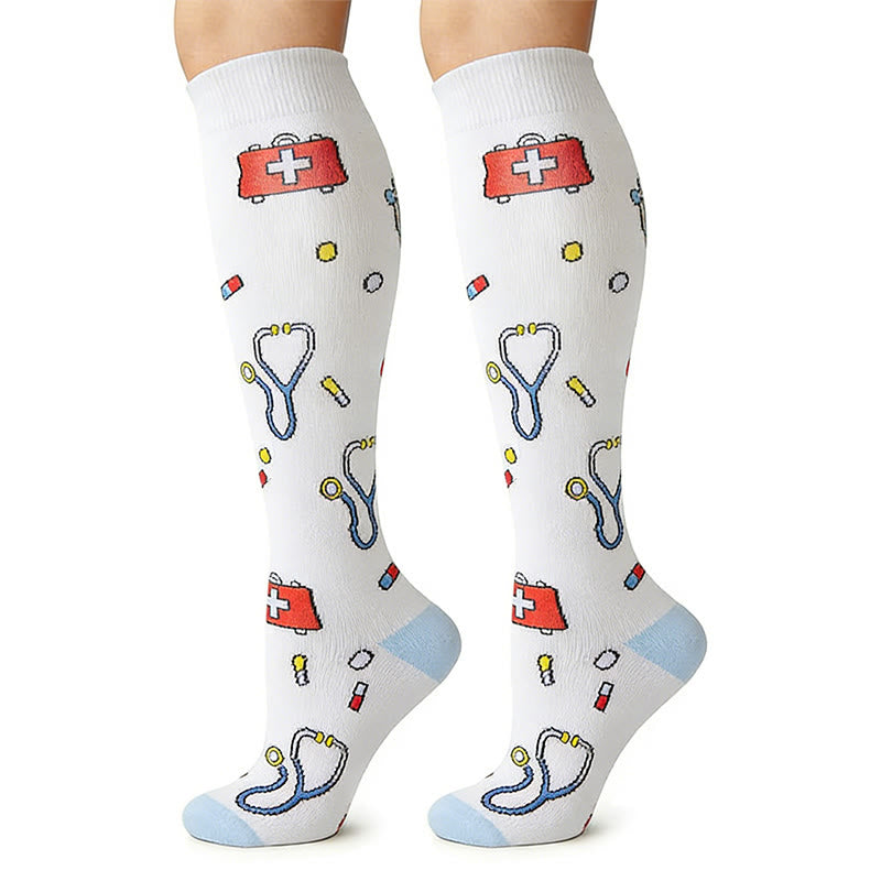 Plusock Medical Print Knee High Compression Socks(6 Pairs) - image 1