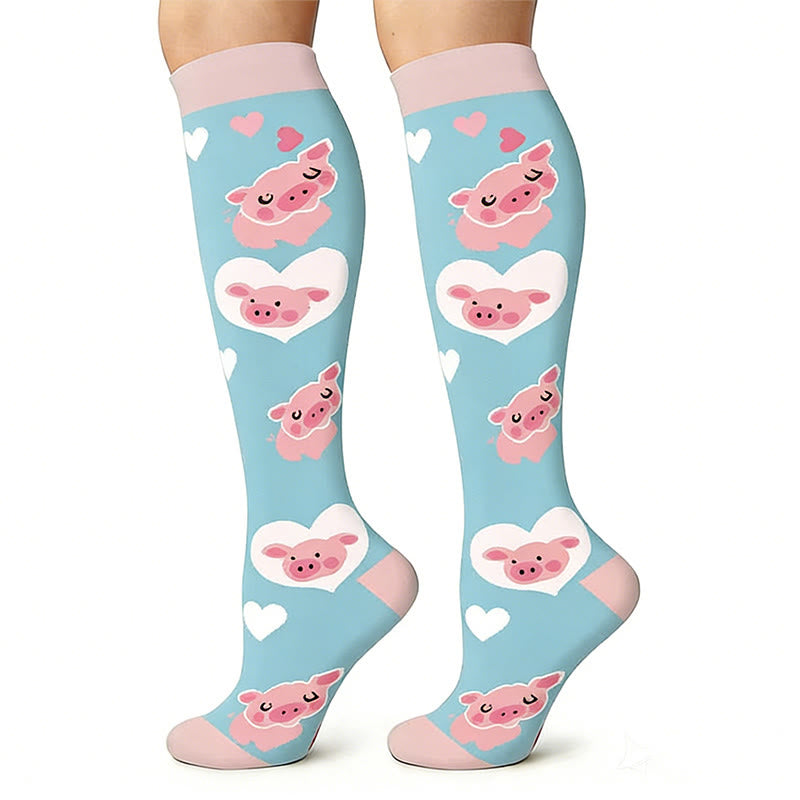 Plusock Cute Pig Print Outdoor Running Compression Socks(6 Pairs) - image 1