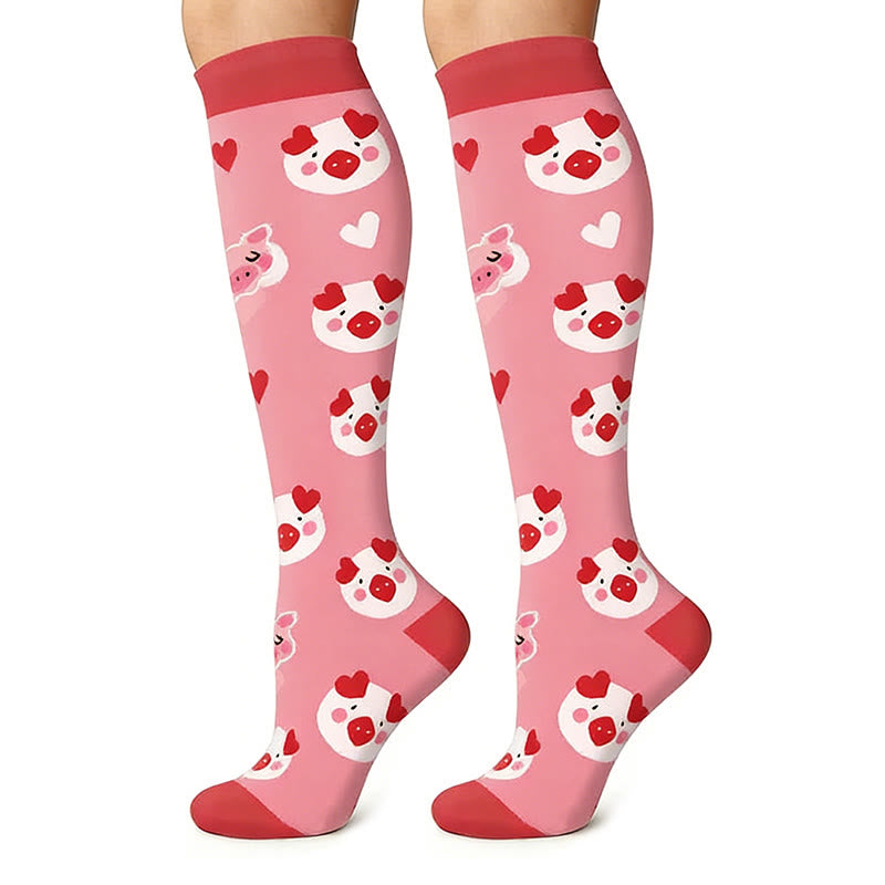 Plusock Cute Pig Print Outdoor Running Compression Socks(6 Pairs) - image 2