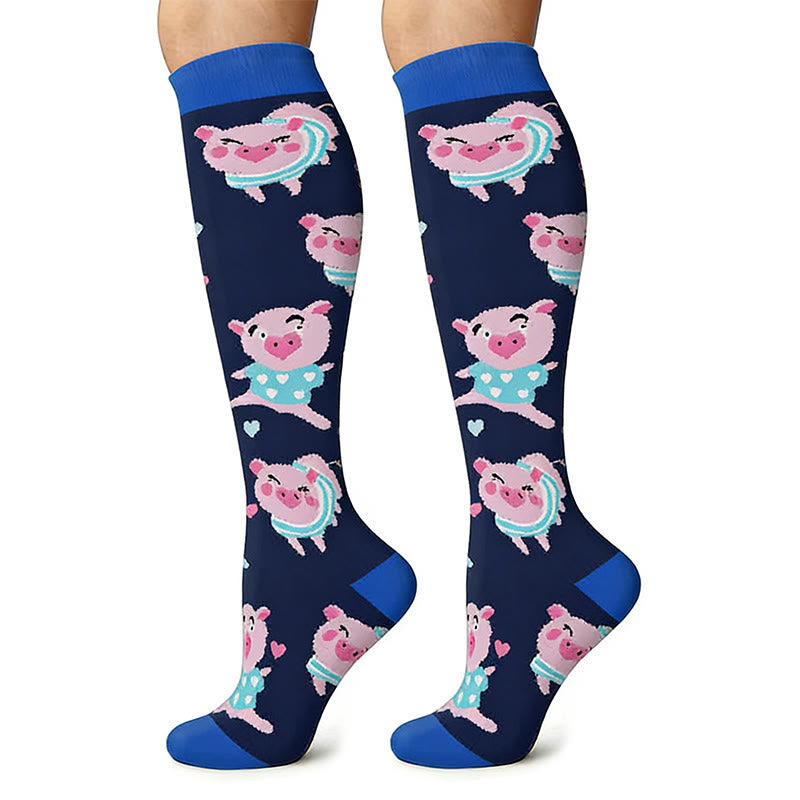 Plusock Cute Pig Print Outdoor Running Compression Socks(6 Pairs) - image 5
