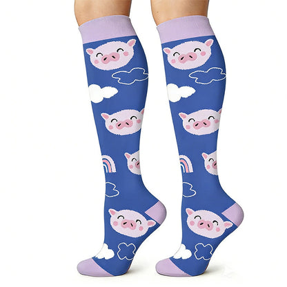 Plusock Cute Pig Print Outdoor Running Compression Socks(6 Pairs) - image 4