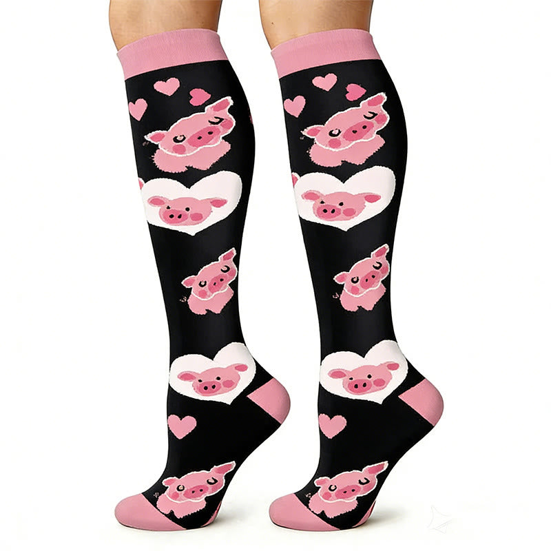 Plusock Cute Pig Print Outdoor Running Compression Socks(6 Pairs) - image 3