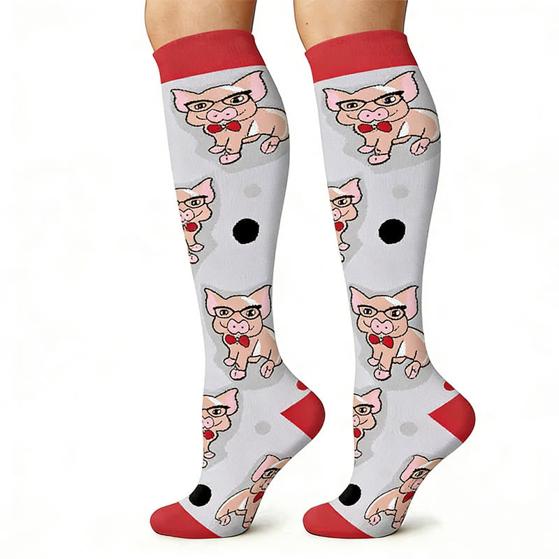 Plusock Cute Pig Print Outdoor Running Compression Socks(6 Pairs) - image 6