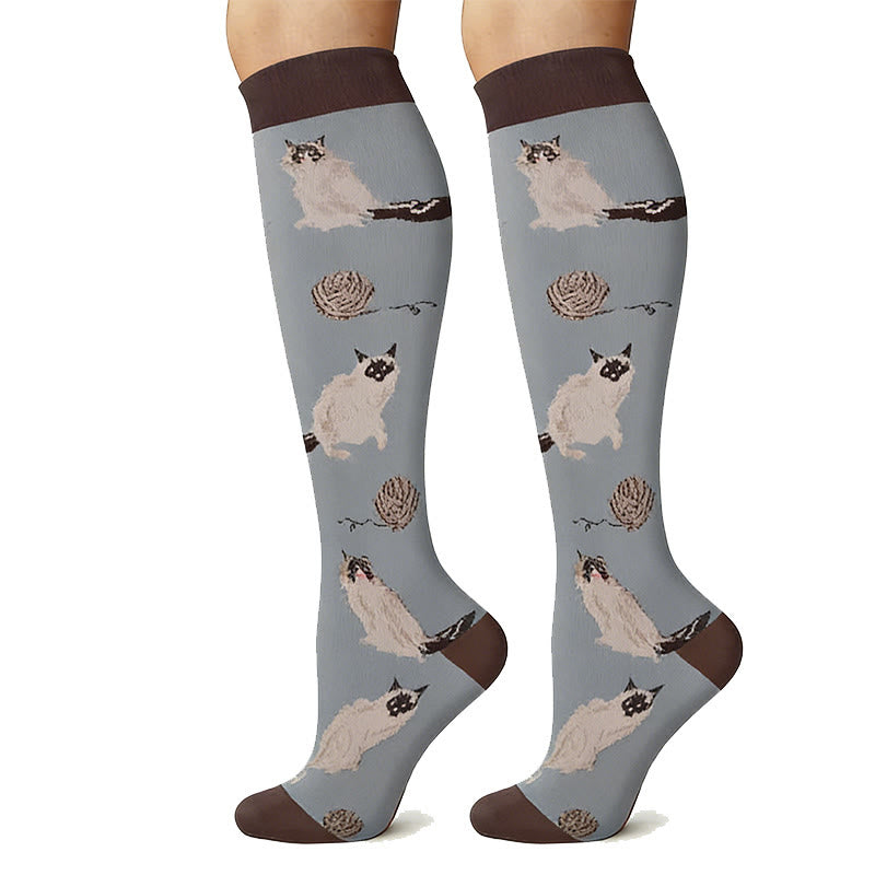 Plusock Cat Print Outdoor Running Compression Socks(6 Pairs) - image 2