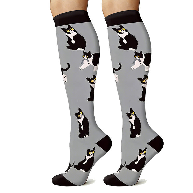 Plusock Cat Print Outdoor Running Compression Socks(6 Pairs) - image 1