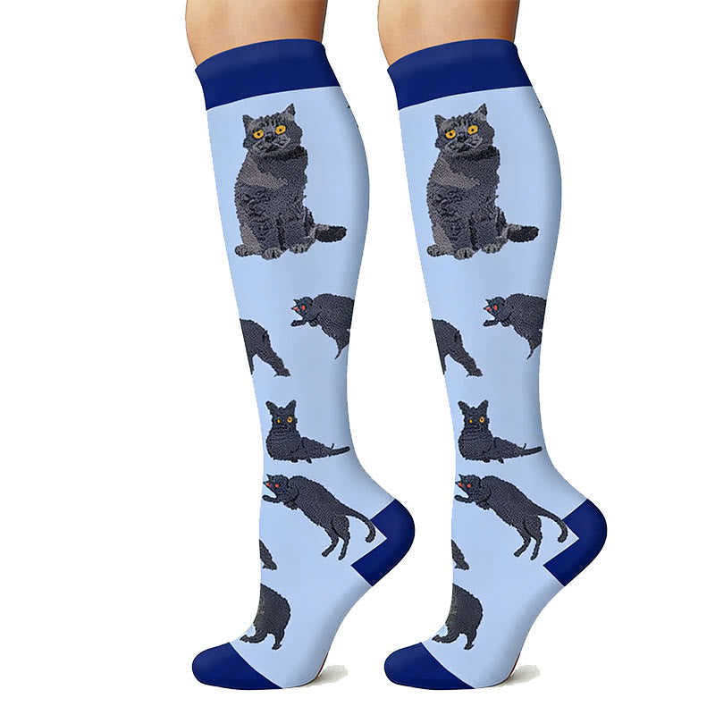 Plusock Cat Print Outdoor Running Compression Socks(6 Pairs) - image 3