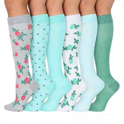 Plusock Blue Green Flower Compression Socks(6 Pairs) - image 1