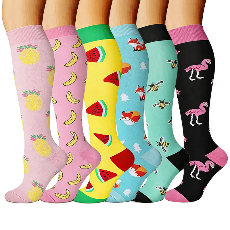 Plusock Animal Fruit Knee High Compression Socks(6 Pairs) - image 1