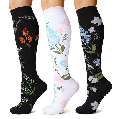Plusock Flower Pattern Compression Socks(3 Pairs) - image 1