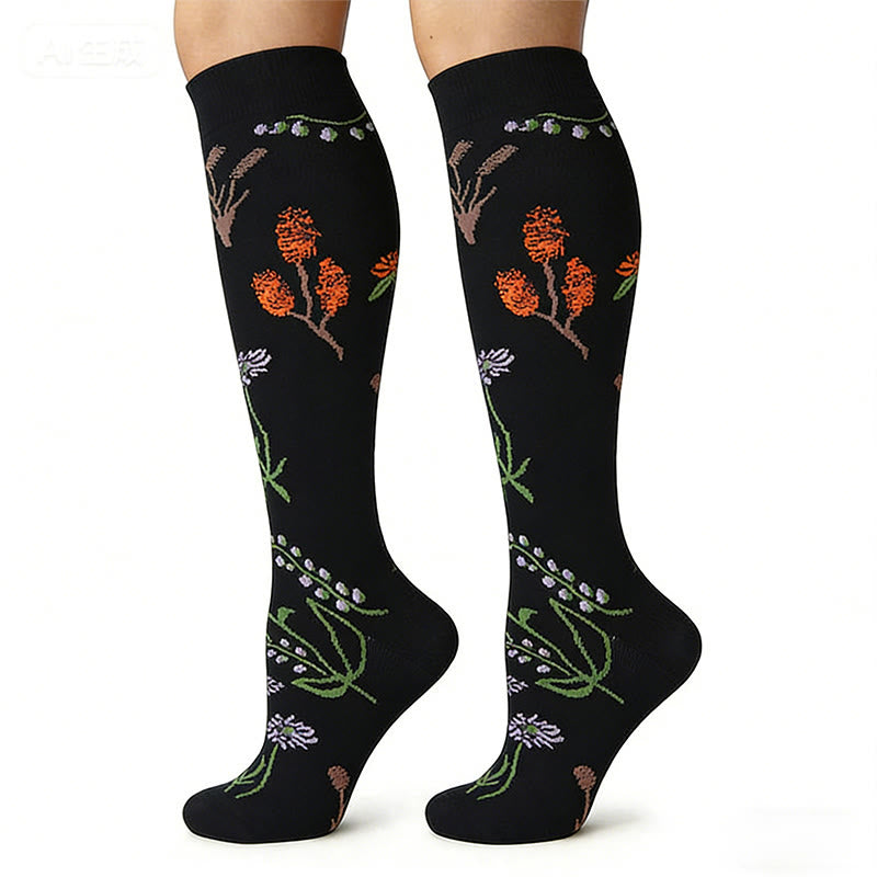Plusock Flower Pattern Compression Socks(3 Pairs) - image 3