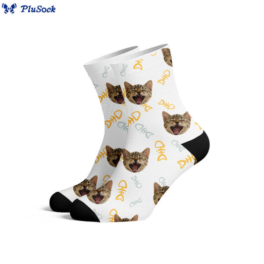 Plusock Custom Cat Fishbone Face Socks - image 0