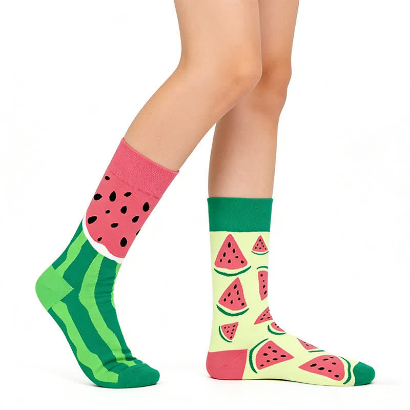 Plusock Watermelon Pattern Quarter Socks - Green - EU36-43(US3-10) - image 0