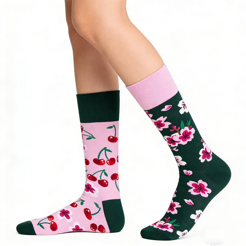 Plusock Cherry Floral Quarter Socks - Pink - EU36-43(US3-10) - image 0