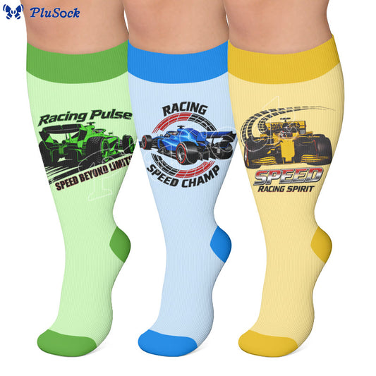 Plusock Plus Size Racing Print Compression Socks - image 0