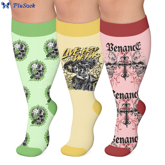 Plusock Plus Size Skull Combination Print Compression Socks - image 0