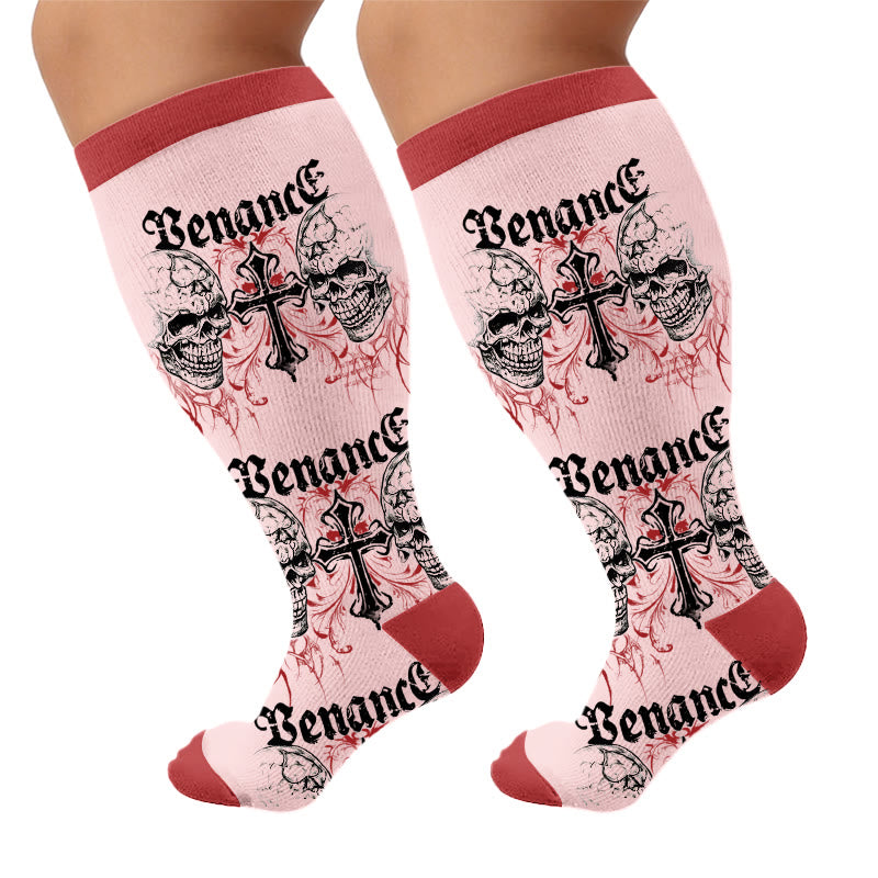 Plusock Plus Size Skull Combination Print Compression Socks - Cross(1 Pair) - 4XL - image 7