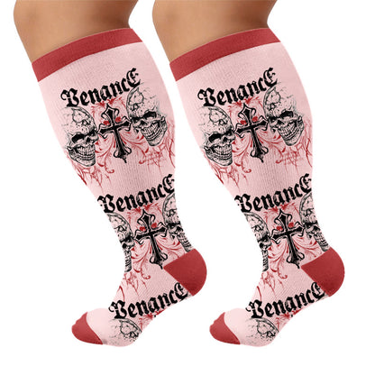 Plusock Plus Size Skull Combination Print Compression Socks - Cross(1 Pair) - 4XL - image 7