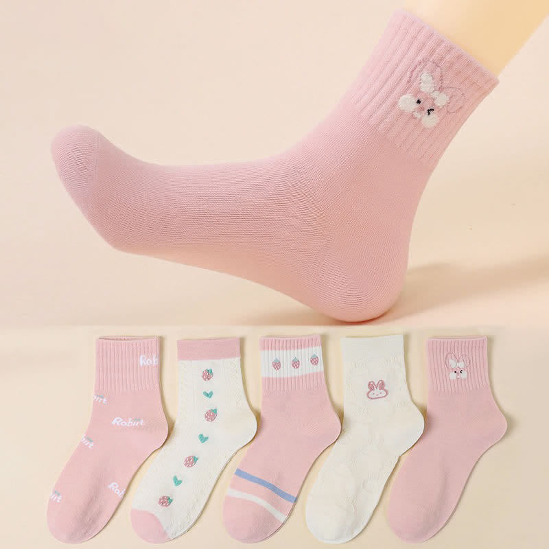 Plusock Easter Bunny Cotton Quarter Socks(5 Pairs) - Pink - EU35-40(US2-7) - image 0