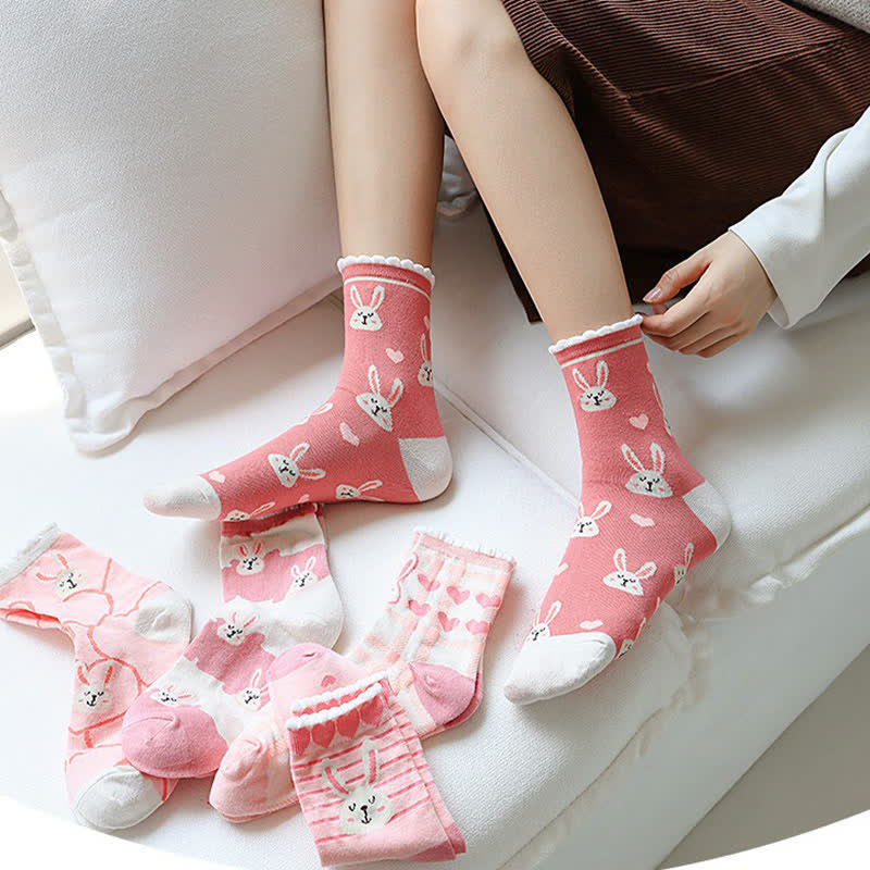 Plusock Cute Rabbit Quarter Socks(5 Pairs) - image 1