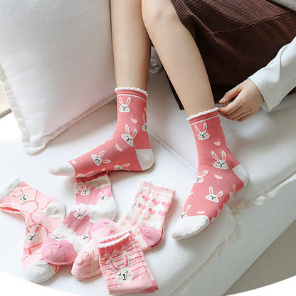 Plusock Cute Rabbit Quarter Socks(5 Pairs) - image 1