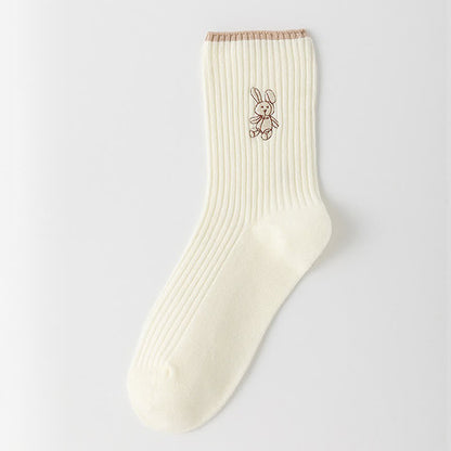 Plusock Rabbit Embroidered Quarter Socks(5 Pairs) - Beige - EU35-40(US2-7) - image 4