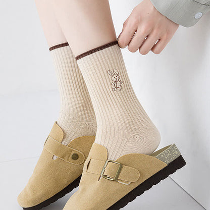 Plusock Rabbit Embroidered Quarter Socks(5 Pairs) - image 1