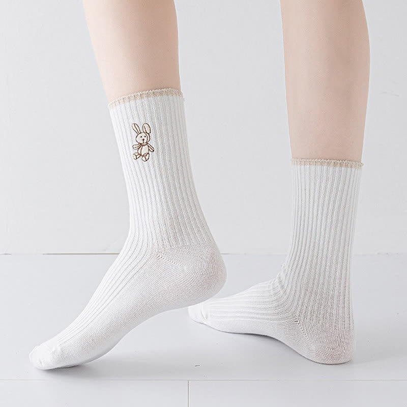 Plusock Rabbit Embroidered Quarter Socks(5 Pairs) - image 2