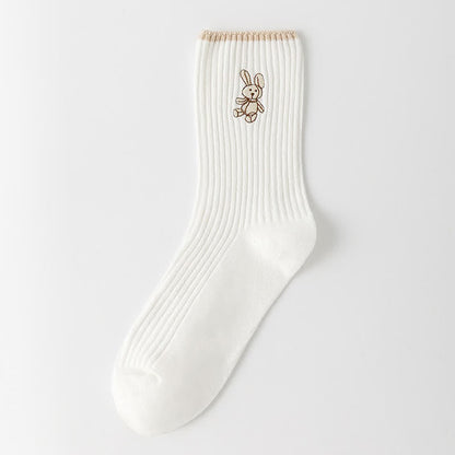 Plusock Rabbit Embroidered Quarter Socks(5 Pairs) - White - EU35-40(US2-7) - image 7