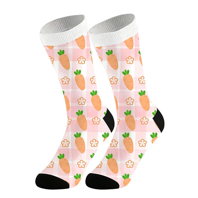 Plusock Carrot Print Quarter Socks(2 Pairs) - Pink - EU36-44(US3-110 - image 4