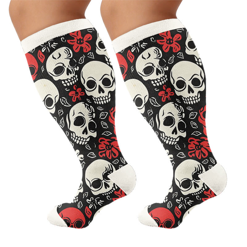 Plusock Plus Size Chic Skul Compression Socks - Black - 4XL - image 7